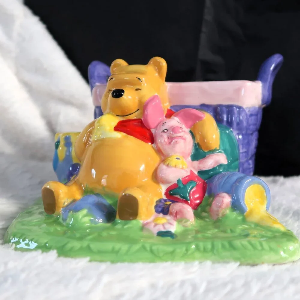2000 Disney Winnie the Pooh & Piglet Ceramic Flower Vase Planter